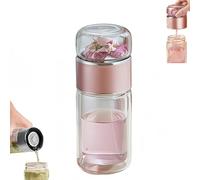 Tryteava Glass Infuser，Tryteava 3-in-1 Smart Tea Infuser，Double Layer Portable Teas Water Separation Infusible Teas Cup Mug for Loose Leaf & Blooming Tea (PINK,14 oz)