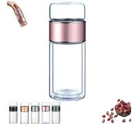 Tryteava Glass Infuser,Tryteava 3-in-1 Smart Tea Infuser, Dual Chamber & Filter, Leak-Proof Lid, Hot & Cold Brew, for Blooming and Loose Leaf Tea (Pink,350ml)