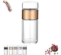 Tryteava Glass Infuser,Tryteava 3-in-1 Smart Tea Infuser, Dual Chamber & Filter, Leak-Proof Lid, Hot & Cold Brew, for Blooming and Loose Leaf Tea (Gold,280ml)