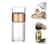 Tryteava Glass Infuser, Tryteava 3-in-1 Smart Tea Infuser, Hot or Cold Ready, Flip & Brew Design, Double Layered Glass Separation Tea Infuser, for Blooming & Loose Leaf Tea (Gold,280ML)