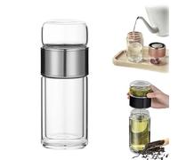 Tryteava Glass Infuser, Tryteava 3-in-1 Smart Tea Infuser, Hot or Cold Ready, Flip & Brew Design, Double Layered Glass Separation Tea Infuser, for Blooming & Loose Leaf Tea (Silver,350ML)