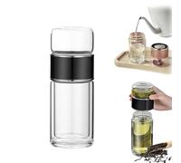 Tryteava Glass Infuser, Tryteava 3-in-1 Smart Tea Infuser, Hot or Cold Ready, Flip & Brew Design, Double Layered Glass Separation Tea Infuser, for Blooming & Loose Leaf Tea (Black,420ML)