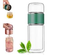 Tryteava Glass Infuser, Tryteava 3-in-1 Smart Tea Infuser, Hot or Cold Ready, Flip & Brew Design, Double Layer Insulation Glass Tea Infusers for Blooming, Leaf Teas (Green,420ml/ 14oz)