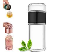 Tryteava Glass Infuser, Tryteava 3-in-1 Smart Tea Infuser, Hot or Cold Ready, Flip & Brew Design, Double Layer Insulation Glass Tea Infusers for Blooming, Leaf Teas (Black,420ml/ 14oz)
