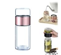 Tryteava Glass Infuser, Tryteava 3-in-1 Smart Tea Infuser, Hot or Cold Ready, Flip & Brew Design, Double Layered Glass Separation Tea Infuser, for Blooming & Loose Leaf Tea (Rose Gold,420ML)