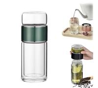 Tryteava Glass Infuser, Tryteava 3-in-1 Smart Tea Infuser, Hot or Cold Ready, Flip & Brew Design, Double Layered Glass Separation Tea Infuser, for Blooming & Loose Leaf Tea (Green,280ML)