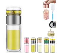 Tryteava Glass Infuser, Tryteava 3-in-1 Smart Tea Infuser, Leak-proof Tea Infusers with Filter & Lid, Double Layer Portable Teas Water Separation Infusible Teas Cup Mug (Silver,500ml)