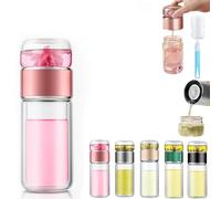 Tryteava Glass Infuser, Tryteava 3-in-1 Smart Tea Infuser, Leak-proof Tea Infusers with Filter & Lid, Double Layer Portable Teas Water Separation Infusible Teas Cup Mug (Pink,500ml)