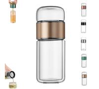 Tryteava Glass Infuser, Tryteava 3-in-1 Smart Tea Infuser, with flip & brew design, glass tea infusers, Dual Chamber & Filter, Hot & Cold Brew, for Blooming & Loose Leaf Tea (Gold,280ml)