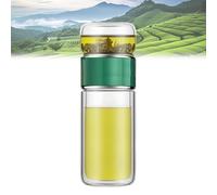 Tryteava Glass Infuser, Tryteava Double Layered Glass Tea Separation Cup with Stainless Steel Strainer, Leakproof Portable Teapot for Loose Leaf, Blooming Tea, Hot & Cold Brewing (Green,420ml)