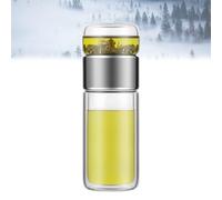Tryteava Glass Infuser, Tryteava Double Layered Glass Tea Separation Cup with Stainless Steel Strainer, Leakproof Portable Teapot for Loose Leaf, Blooming Tea, Hot & Cold Brewing (Silver,420ml)