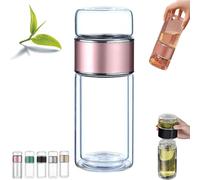 Tryteava Glass Infuser, Tryteava Glass Infuser Bottle, Double Wall Borosilicate Tea Cup with Built-In Strainer, 3-In-1 Smart Tea Infuser for Loose Leaf Tea Steeper (Pink,350ml)