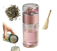 Tryteava Glass Infuser,Tryteava Glass Infusers Tumbler, with Filter & Lid, Hot or Cold Ready, Portable Loose Leaf Tea Maker for Home, Travel Use (Pink,420ML)