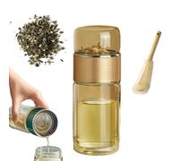 Tryteava Glass Infuser,Tryteava Glass Infusers Tumbler, with Filter & Lid, Hot or Cold Ready, Portable Loose Leaf Tea Maker for Home, Travel Use (Gold,420ML)
