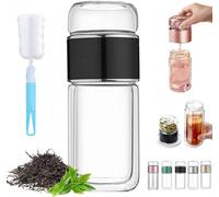 Tryteava Glass Infuser, TryTeava Leak-proof Tea Infuser, Double Layered Glass, Portable 3-in-1 Tea Maker, with Filter & Lid, for Loose Leaf (Black,350ml)