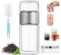 Tryteava Glass Infuser, TryTeava Leak-proof Tea Infuser, Double Layered Glass, Portable 3-in-1 Tea Maker, with Filter & Lid, for Loose Leaf (Sliver,500ml)