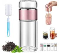 Tryteava Glass Infuser, TryTeava Leak-proof Tea Infuser, Double Layered Glass, Portable 3-in-1 Tea Maker, with Filter & Lid, for Loose Leaf (Pink,280ml)