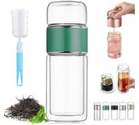 Tryteava Glass Infuser, TryTeava Leak-proof Tea Infuser, Double Layered Glass, Portable 3-in-1 Tea Maker, with Filter & Lid, for Loose Leaf (Green,350ml)