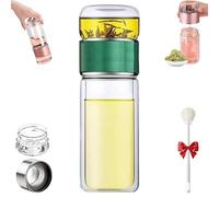 Tryteava Glass Tea Infuser, 3-In-1 Smart Tea Infuser, Double Layered Glass Tea Separation, Tea Water Separation Tea Pot For Blooming & Loose Leaf Tea (Green,280ml)