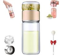 Tryteava Glass Tea Infuser, 3-In-1 Smart Tea Infuser, Double Layered Glass Tea Separation, Tea Water Separation Tea Pot For Blooming & Loose Leaf Tea (Gold,350ml)