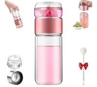 Tryteava Glass Tea Infuser, 3-In-1 Smart Tea Infuser, Double Layered Glass Tea Separation, Tea Water Separation Tea Pot For Blooming & Loose Leaf Tea (Pink,350ml)