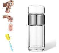 Tryteava Glass Tea Infuser Bottle, Tryteava Tea & Water Separation, Double Wall Borosilicate Glass, Leak-Proof for Loose Leaf & Fruit-Infused Tea, Hot & Cold Use (350ml / 12oz,Silver)