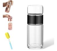 Tryteava Glass Tea Infuser Bottle, Tryteava Tea & Water Separation, Double Wall Borosilicate Glass, Leak-Proof for Loose Leaf & Fruit-Infused Tea, Hot & Cold Use (500ml / 17oz,Black)