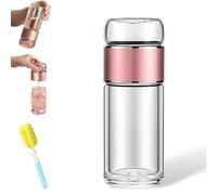 Tryteava Glass Tea Infuser Bottle, Tryteava Tea & Water Separation, Double Wall Borosilicate Glass, Leak-Proof for Loose Leaf & Fruit-Infused Tea, Hot & Cold Use (500ml / 17oz,Pink)