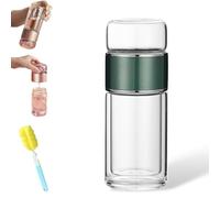 Tryteava Glass Tea Infuser Bottle, Tryteava Tea & Water Separation, Double Wall Borosilicate Glass, Leak-Proof for Loose Leaf & Fruit-Infused Tea, Hot & Cold Use (350ml / 12oz,Green)