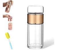 Tryteava Glass Tea Infuser Bottle, Tryteava Tea & Water Separation, Double Wall Borosilicate Glass, Leak-Proof for Loose Leaf & Fruit-Infused Tea, Hot & Cold Use (500ml / 17oz,Gold)