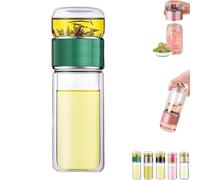 Tryteava Glass Tea Infuser, Teava 3-In-1 Smart Tea Infuser, Double Layered Glass Teas Pot, Built-In Filter And Independent Teas Compartment, Leak-Proof ＆ High Temperature Resistant (Green,350ml)