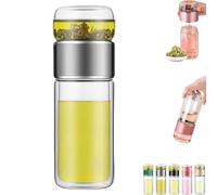 Tryteava Glass Tea Infuser, Teava 3-In-1 Smart Tea Infuser, Double Layered Glass Teas Pot, Built-In Filter And Independent Teas Compartment, Leak-Proof ＆ High Temperature Resistant (Silver,280ml)