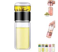 Tryteava Glass Tea Infuser, Teava 3-In-1 Smart Tea Infuser, Double Layered Glass Teas Pot, Built-In Filter And Independent Teas Compartment, Leak-Proof ＆ High Temperature Resistant (Black,420ml)