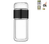Tryteava Glass Teapot, Portable 3-in-1 Smart Teapot with Tea Separator, Double-Wall Glass, Built-in Filter, Suitable for Home, Office and Travel, Unisex (Black,420ml)