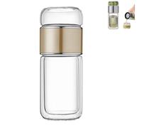 Tryteava Glass Teapot, Portable 3-in-1 Smart Teapot with Tea Separator, Double-Wall Glass, Built-in Filter, Suitable for Home, Office and Travel, Unisex (Gold,420ml)