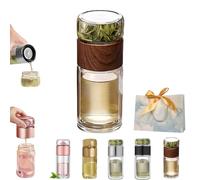Tryteava - Infusor de vidrio, infusor de té inteligente 3 en 1, botella infusora de té de vidrio de doble capa, filtro de acero inoxidable 304, infusor de té portátil a prueba de fugas (madera, 420 ml