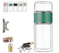 Tryteava Vaso separador de té de cristal de doble capa, Teava 3 en 1, infusor de té portátil y suelto para el hogar, la oficina o los viajes (verde, 420 ml)