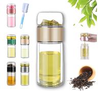 Tryteava Vidrio Infusor, Tryteava 3-en-1 Inteligente Té Infusores, Portátil Vidrio Botella Doble Pared Té Agua Separación Jarra para Hoja Suelta Té para Oficina Hogar (D, 420ml)