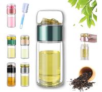Tryteava Vidrio Infusor, Tryteava 3-en-1 Inteligente Té Infusores, Portátil Vidrio Botella Doble Pared Té Agua Separación Jarra para Hoja Suelta Té para Oficina Hogar (E, 420ml)