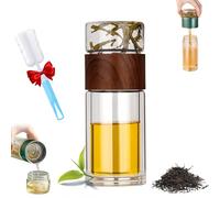 Tryteavas Glass Infuser, Teavas 3-in-1 Smart Tea Infuser,Try Teavas Leak-proof Tea Infuser with Filter&Lid,Double Layered Glass Tea Separation, for Blooming&Loose Leaf Tea (Wood Grain,280ml(10oz))