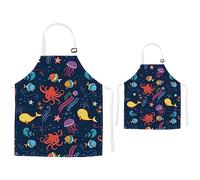 TRYTUTRY Delantales para niños con bolsillo - Lindos delantales a juego para niños y adultos, ajustable con hebilla para los padres, para artistas y chefs de cocina, Océano, 60 x 70 cm (adult), 45 52