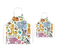 TRYTUTRY Delantales para niños con bolsillo - Lindos delantales a juego para niños y adultos, ajustable con hebilla para los padres, para artistas y chefs de cocina, Animals, Kid and Adult