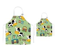 TRYTUTRY Delantales para padres e hijos con bolsillo, bonitos delantales a juego de dinosaurios para niños y adultos, Vaca, Child and Adult