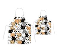 TRYTUTRY Delantales para padres e hijos con bolsillo, bonitos delantales de dinosaurio a juego para niños y adultos, Gato, Child and Adult
