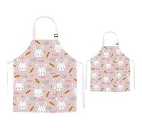 TRYTUTRY Delantales para padres e hijos con bolsillo, bonitos delantales de dinosaurio a juego para niños y adultos, Conejo, Child and Adult