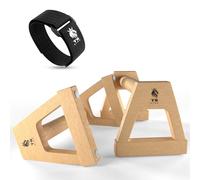 TS King Juego de 2 barras ergonómicas para flexiones de madera de haya FSC, resistentes hasta 300 kg, antideslizantes y suaves con las articulaciones, equipo calistenico, incluye cinta de