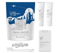 TSA Approved Travel Essentials for Men & Women - Hygiene Kit with Toiletries for Daily Use - Set includes Hand and Body Lotion, Deodorant, Shampoo, Toothbrush, and Toothpaste Tablets by My Protect Kit