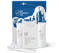 TSA Approved Travel Essentials for Men & Women - Hygiene Kit with Toiletries for Daily Use - Set includes Hand and Body Lotion, Deodorant, Shampoo, Toothbrush, and Toothpaste Tablets by My Protect Kit