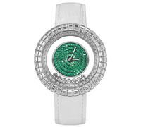 TSAR BOMBA Reloj analógico de cuarzo para mujer con correa de piel auténtica, resistente al agua, 3 ATM, reloj analógico de cuarzo brillante, Silgreen