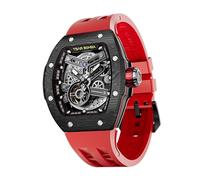 TSAR BOMBA Reloj automático intercambiable atómico para hombre, serie de fibra de carbono, bisel negro con correa roja, reloj para hombre